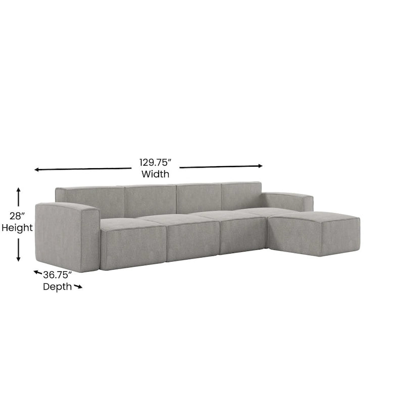 Contemporary 5 Piece Modular Sectional Sofa with Ottoman