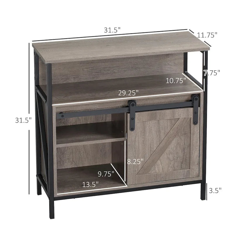 HOMCOM Farmhouse Buffet Cabinet, Kitchen Sideboard, with Sliding Barn Door and Adjustable Shelf for Living Room, Grey