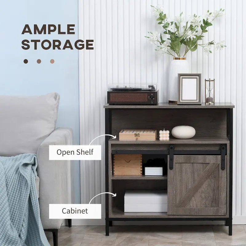 HOMCOM Farmhouse Buffet Cabinet, Kitchen Sideboard, with Sliding Barn Door and Adjustable Shelf for Living Room, Grey