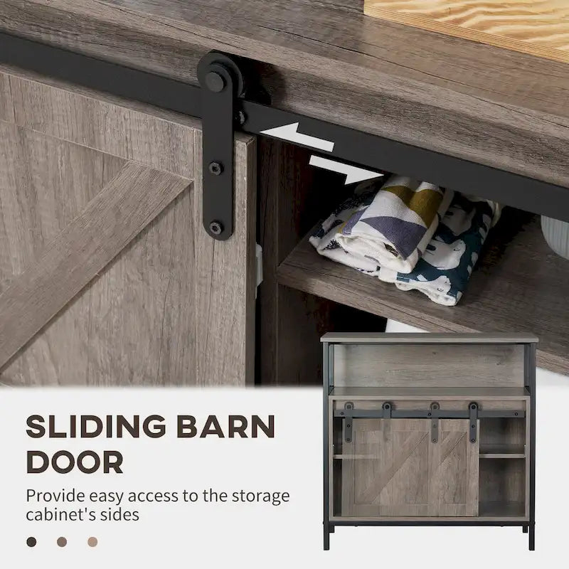 HOMCOM Farmhouse Buffet Cabinet, Kitchen Sideboard, with Sliding Barn Door and Adjustable Shelf for Living Room, Grey