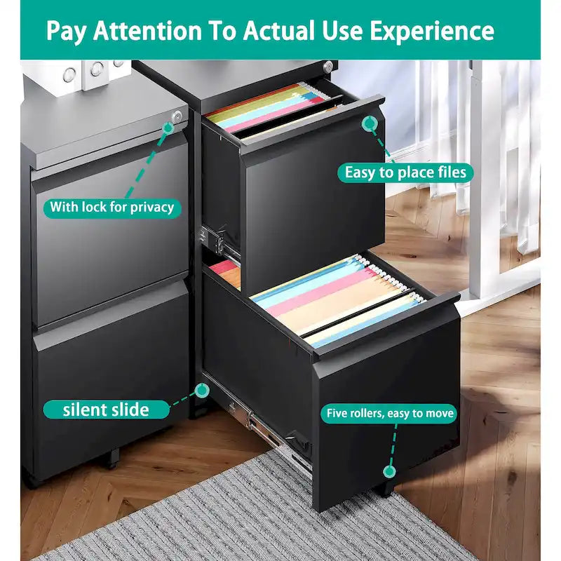 2 Drawer Mobile File Cabinet Under Desk Storage Drawers File Cabinets