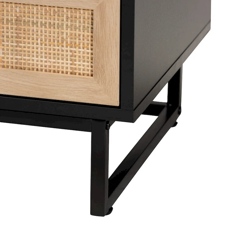 Baxton Studio Declan Mid-Century Modern Espresso Brown Finished Wood and Natural Rattan 2-Drawer End Table