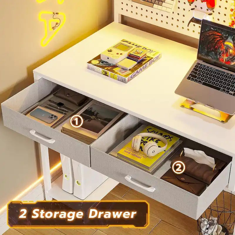 L Shaped Gaming Desk Pegboard and Drawers Monitor Stand