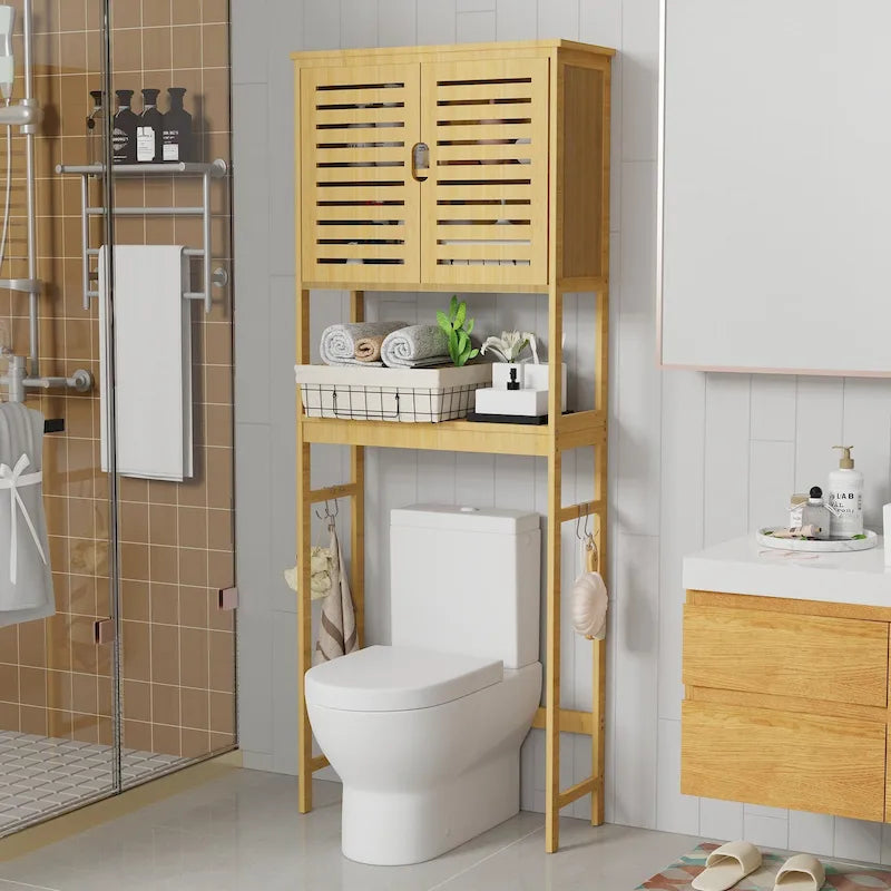 Bathroom Over The Toilet Storage Cabinet Organizer With Doors Shelves - 25 x 10 x 69