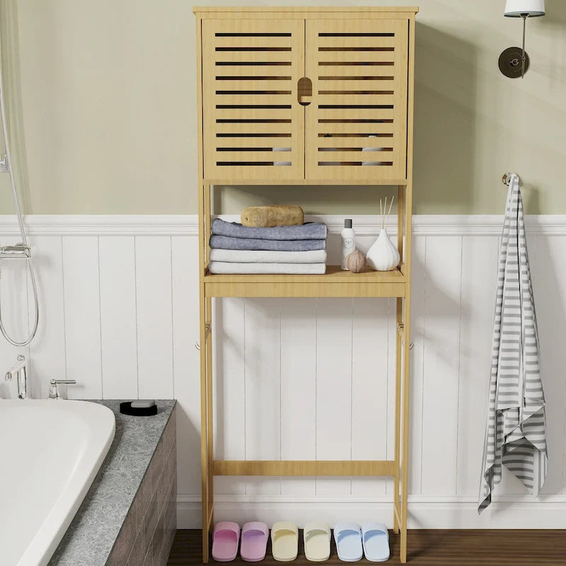 Bathroom Over The Toilet Storage Cabinet Organizer With Doors Shelves - 25 x 10 x 69