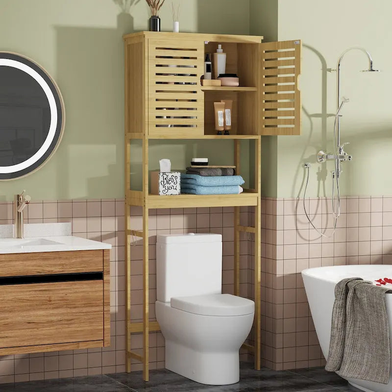 Bathroom Over The Toilet Storage Cabinet Organizer With Doors Shelves - 25 x 10 x 69