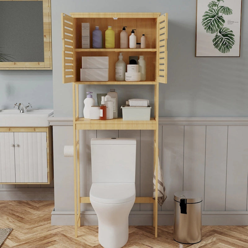 Bathroom Over The Toilet Storage Cabinet Organizer With Doors Shelves - 25 x 10 x 69
