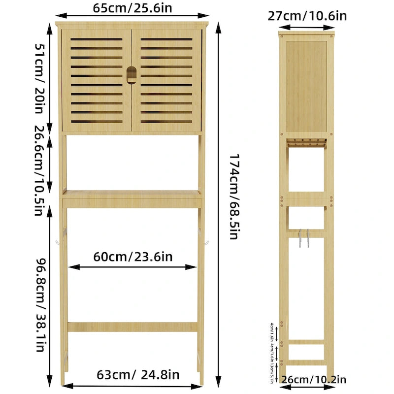 Bathroom Over The Toilet Storage Cabinet Organizer With Doors Shelves - 25 x 10 x 69