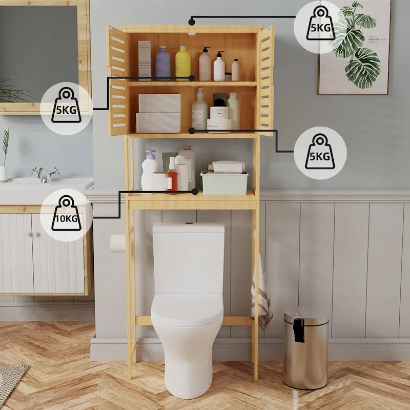 Bathroom Over The Toilet Storage Cabinet Organizer With Doors Shelves - 25 x 10 x 69