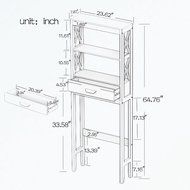 Over-the-Toilet Storage Cabinet with one Drawer and 2 Shelves