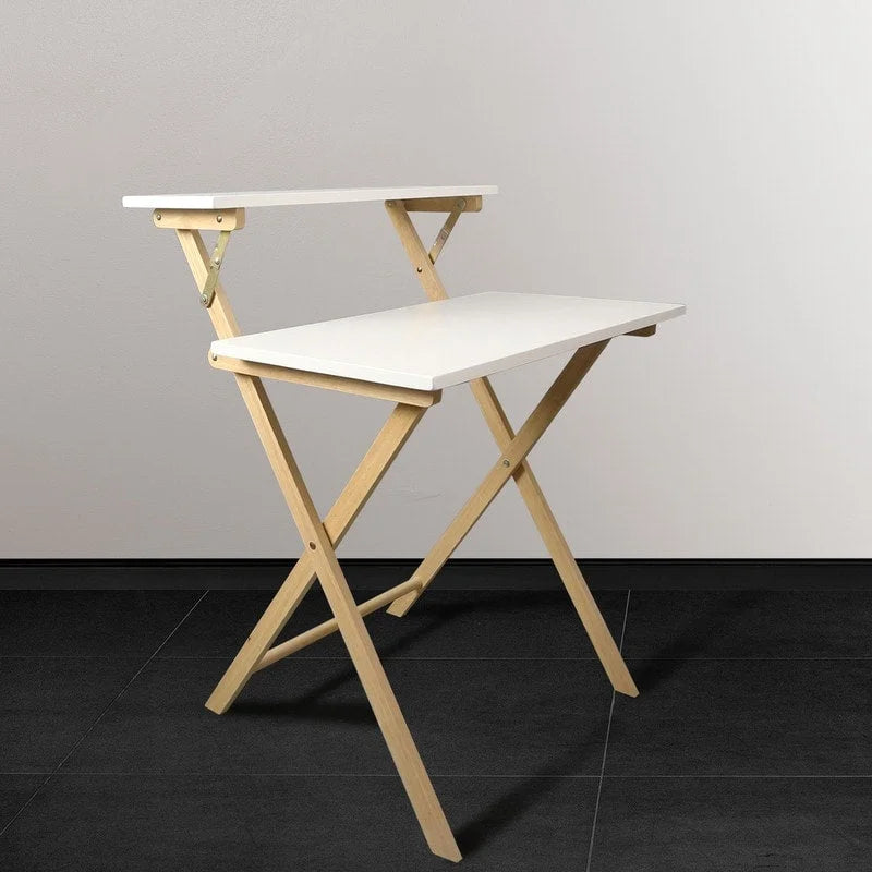 Solid Wood 2-tier Folding Laptop Working Desk