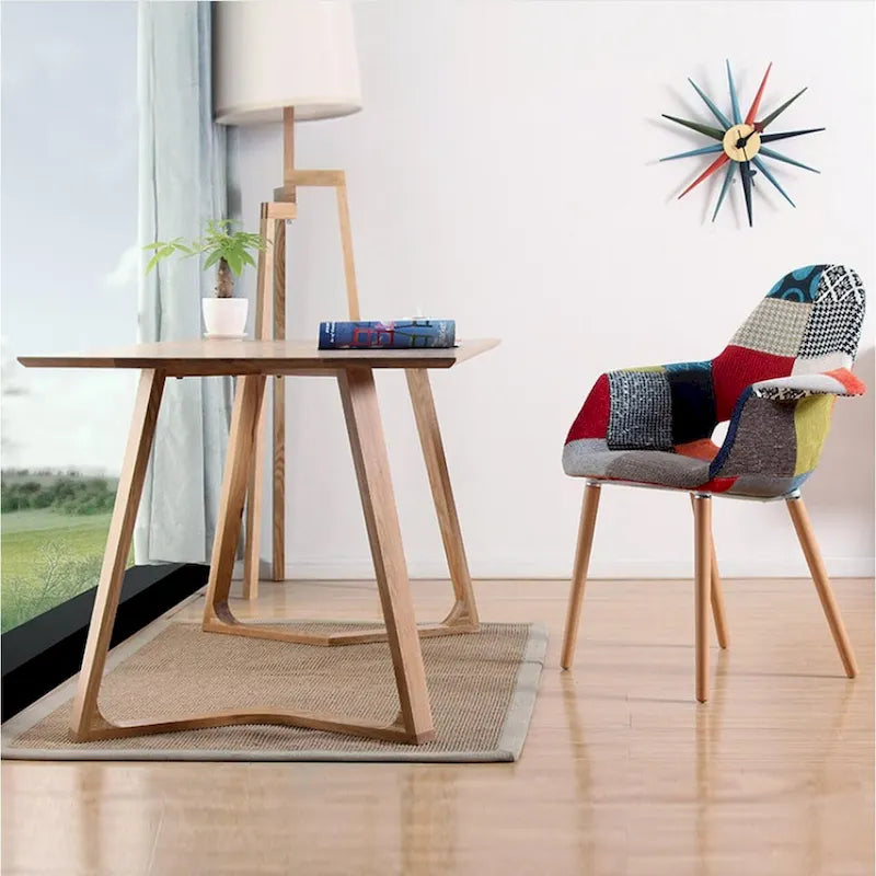 Organic Upholstered Fabric Modern Armchair with Natural Wooden Legs for Dining Room Office or Accent Lounge Side Chair