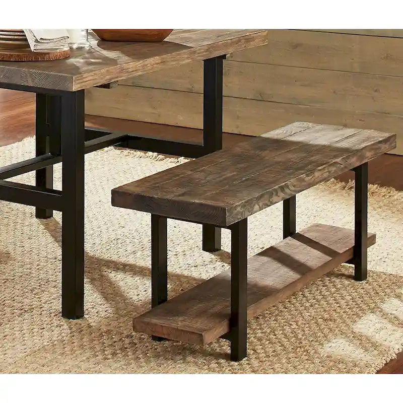 Modern Industrial Style Wood and Metal Accent Bench - 14 x 48 x 18 inches
