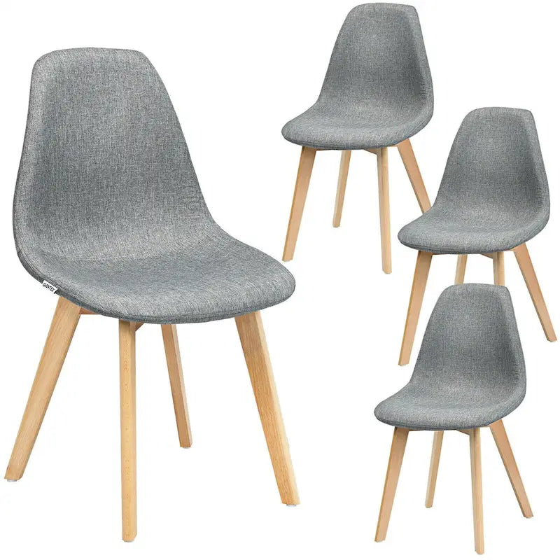 Gymax 5 PCS Dining Set Round Tempered Glass Table 4 Fabric Chairs