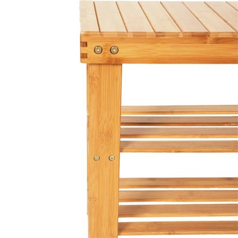 90cm Strip Pattern Tiers Bamboo Stool Shoe Rack with Boots Compartment Wood Color - 35.43 x 11.02 x 17.72
