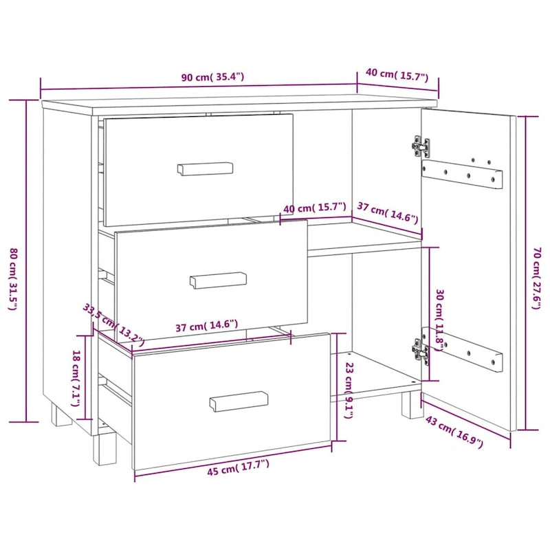 vidaXL Sideboard Buffet Cabinet with Storage for Kitchen HAMAR Solid Pinewood - 35.4x15.7x31.5