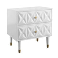 27 White Geometric Patterned Two Drawer Nightstand