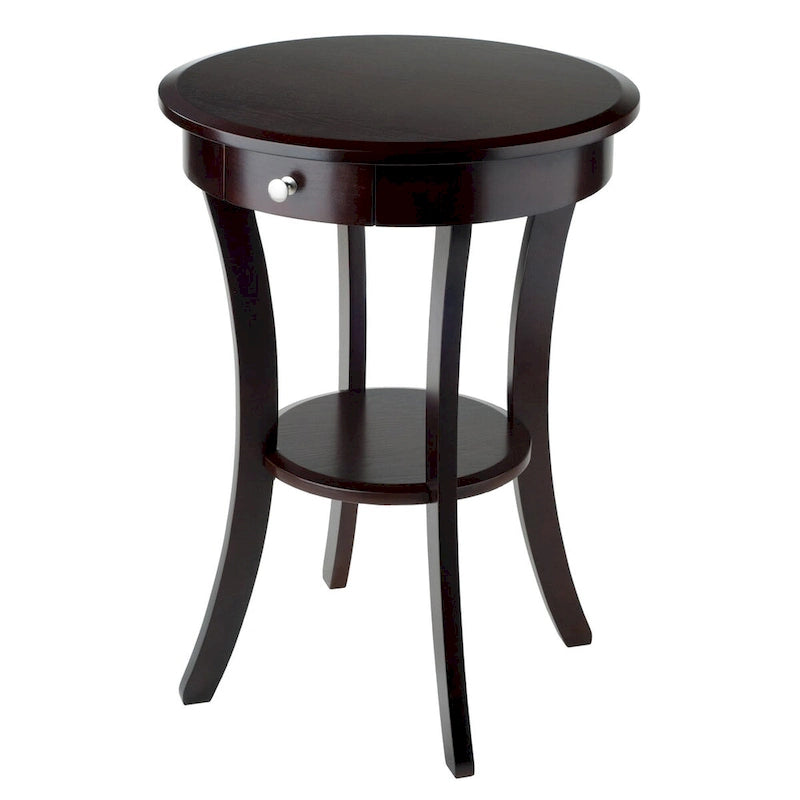 Sasha Round Accent Table, Cappuccino - 20W x 20D x 27H.