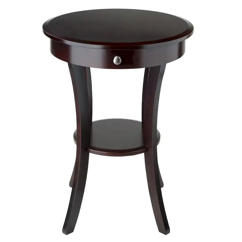 Sasha Round Accent Table, Cappuccino - 20W x 20D x 27H.