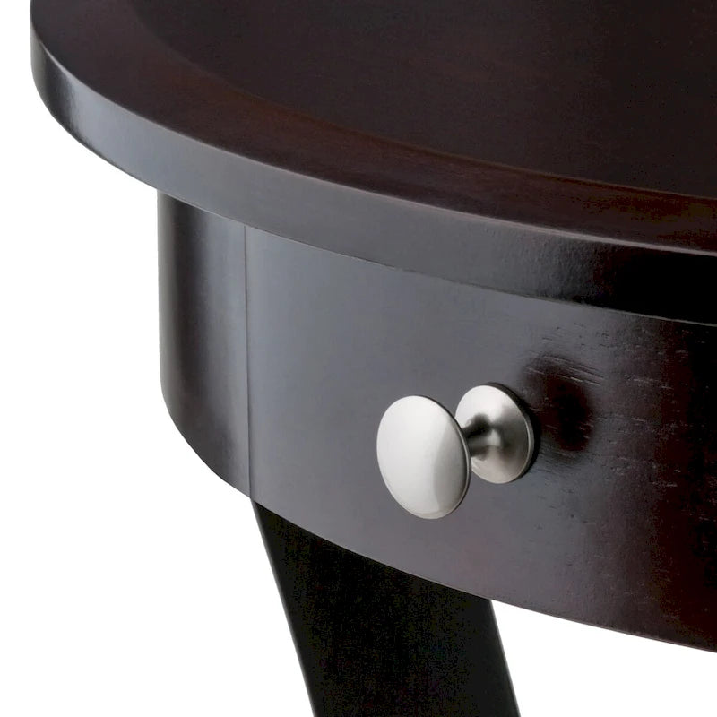 Sasha Round Accent Table, Cappuccino - 20W x 20D x 27H.