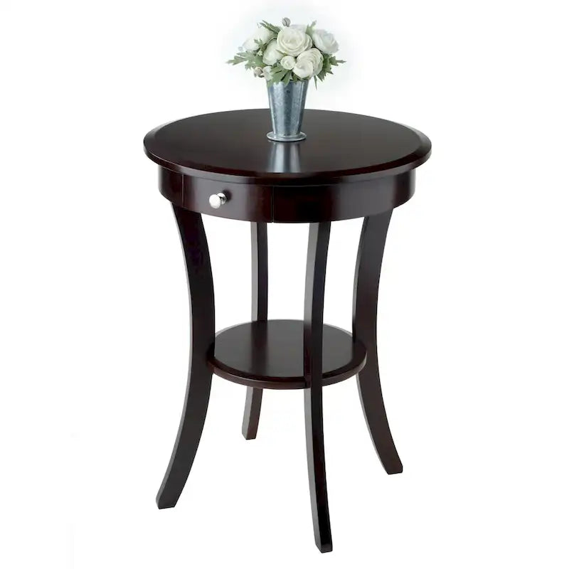 Sasha Round Accent Table, Cappuccino - 20W x 20D x 27H.