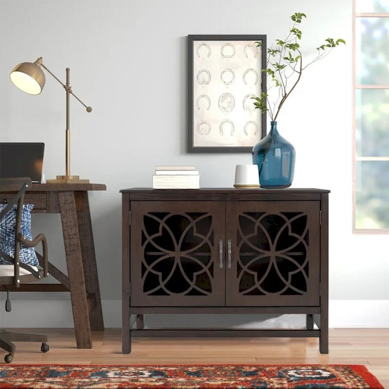 Wood Accent Buffet Sideboard Storage Cabinet with Doors and Adjustable Shelf