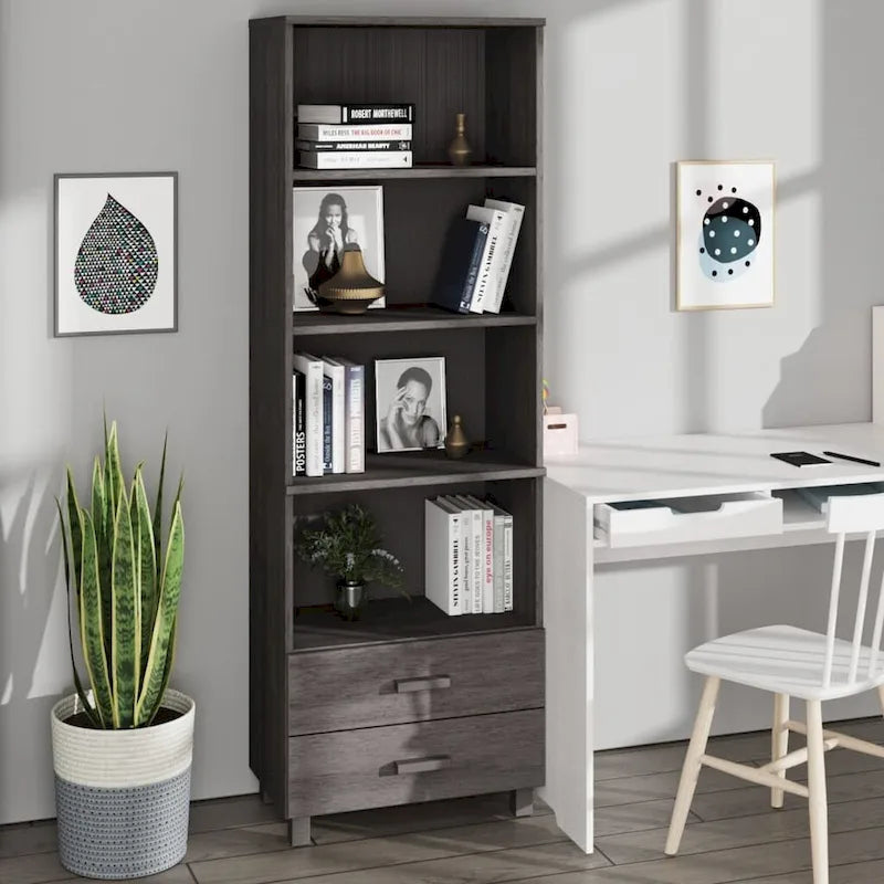 vidaXL Cabinet Bookshelf Entryway Cabinet with Storage HAMAR Solid Wood Pine - 23.6x13.8x70.9