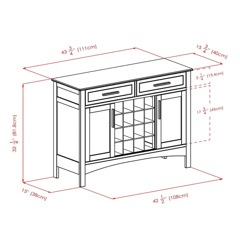Gordon Buffet Cabinet, Cappuccino - 43.7W x 16.1D x 32.2H