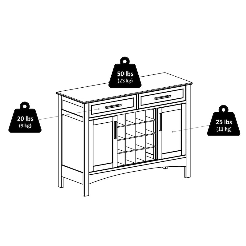 Gordon Buffet Cabinet, Cappuccino - 43.7W x 16.1D x 32.2H