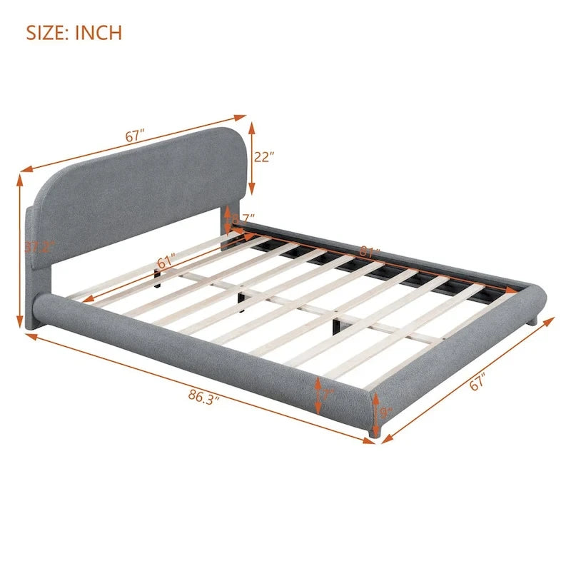 Teddy Fleece Queen Size Upholstered Platform Bed with Thick Fabric
