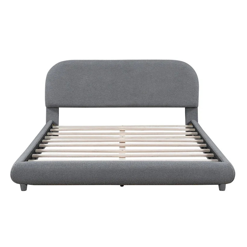 Teddy Fleece Queen Size Upholstered Platform Bed with Thick Fabric