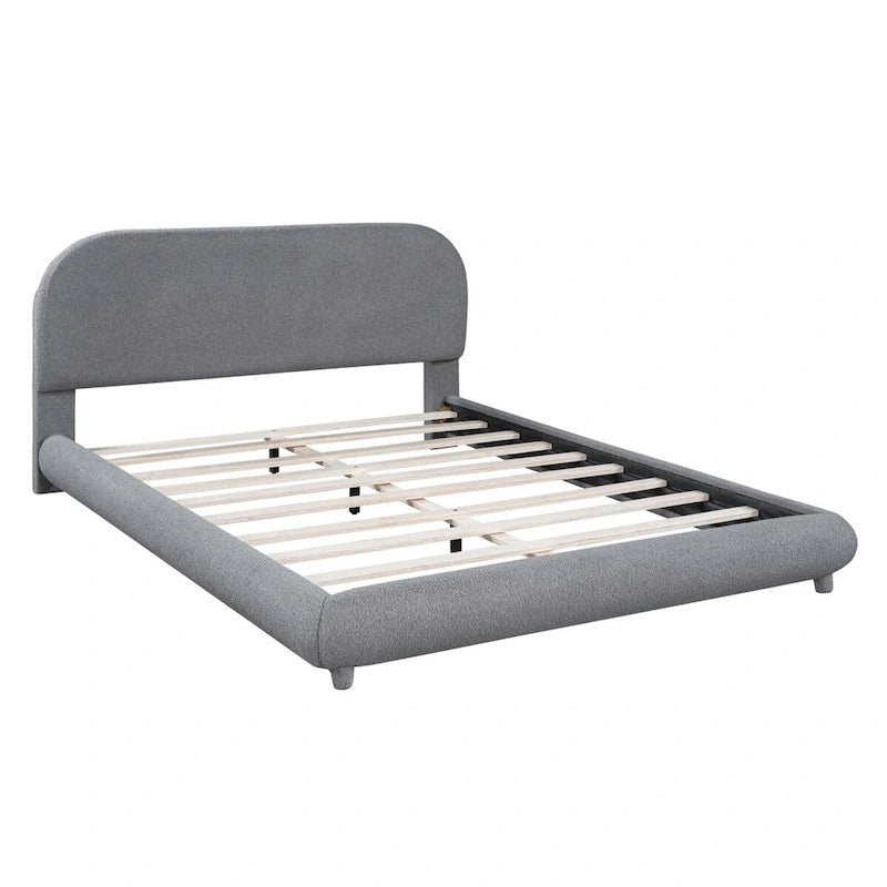 Teddy Fleece Queen Size Upholstered Platform Bed with Thick Fabric