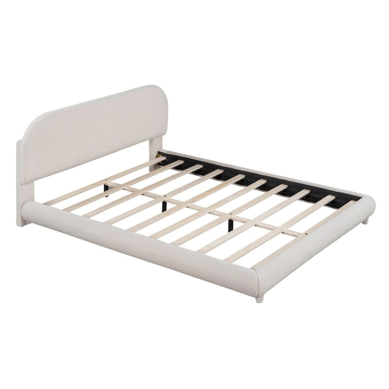 Teddy Fleece Queen Size Upholstered Platform Bed with Thick Fabric