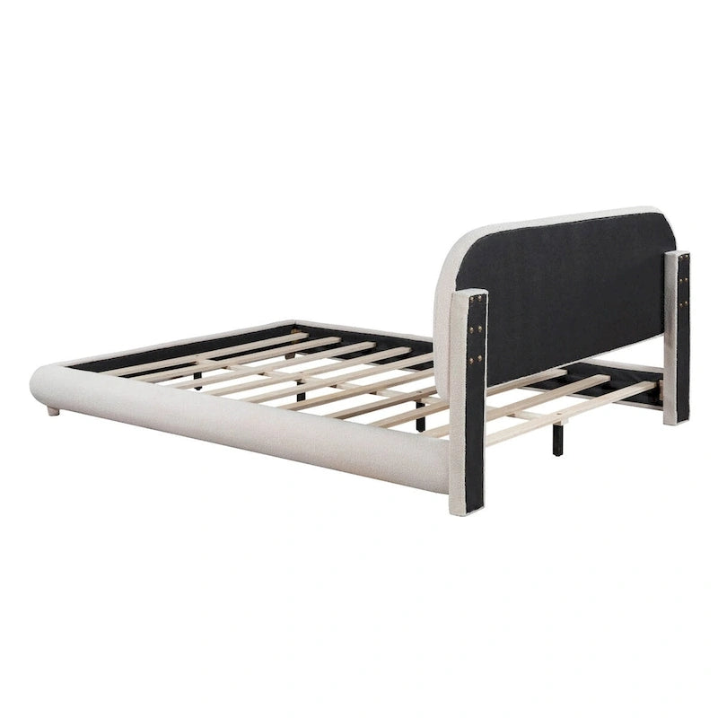 Teddy Fleece Queen Size Upholstered Platform Bed with Thick Fabric