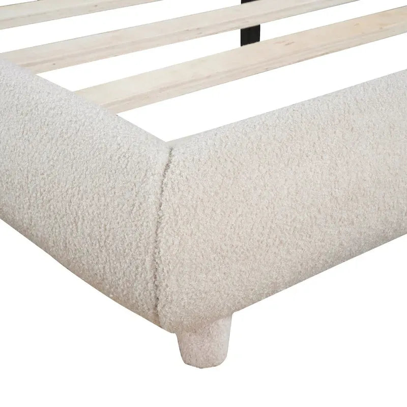 Teddy Fleece Queen Size Upholstered Platform Bed with Thick Fabric
