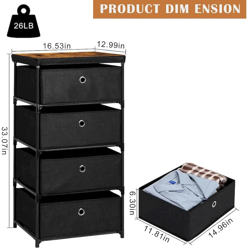 4 Drawer Fabric Dresser with Top