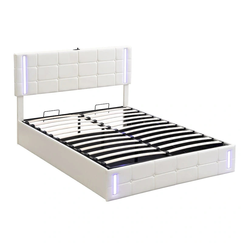 Upholstered Bed with Hydraulic Storage System and USB Charging Station