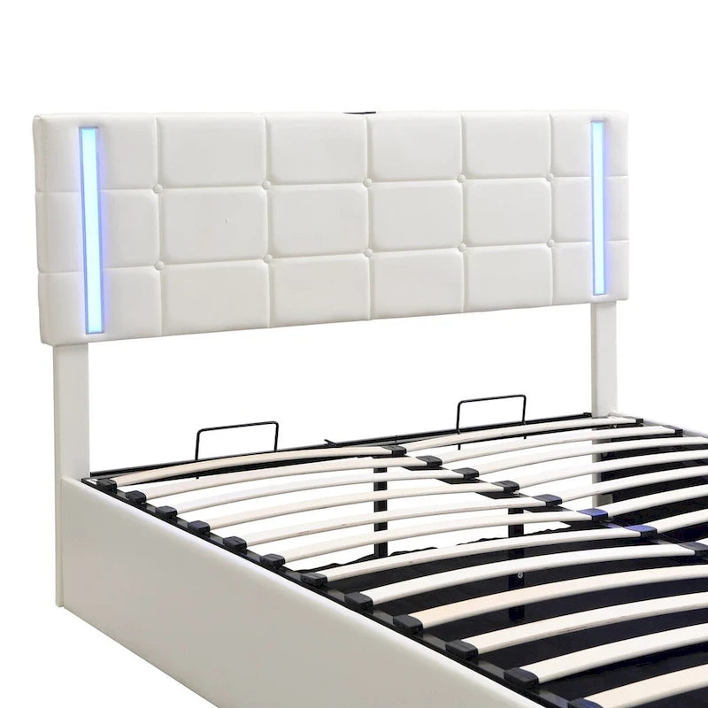 Upholstered Bed with Hydraulic Storage System and USB Charging Station