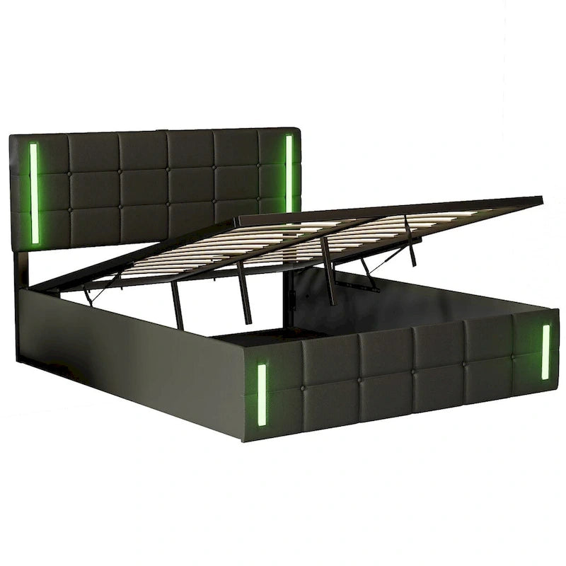 Upholstered Bed with Hydraulic Storage System and USB Charging Station