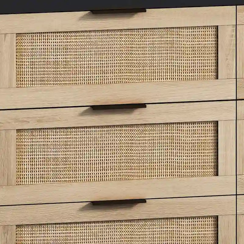43.316-Drawers Rattan Storage Cabinet Rattan Drawer,for Bedroom,Living Room,Black