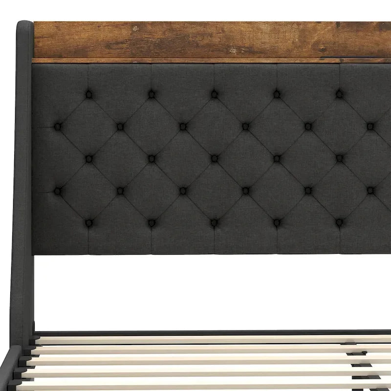 Moasis Nail Headboard Linen Fabric Bed Frame