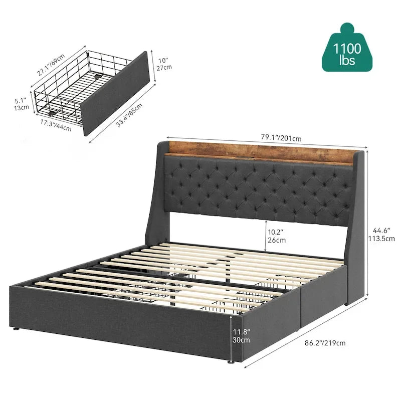 Moasis Nail Headboard Linen Fabric Bed Frame