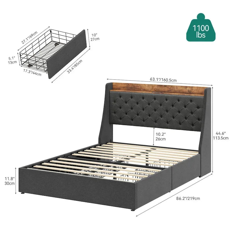 Moasis Nail Headboard Linen Fabric Bed Frame