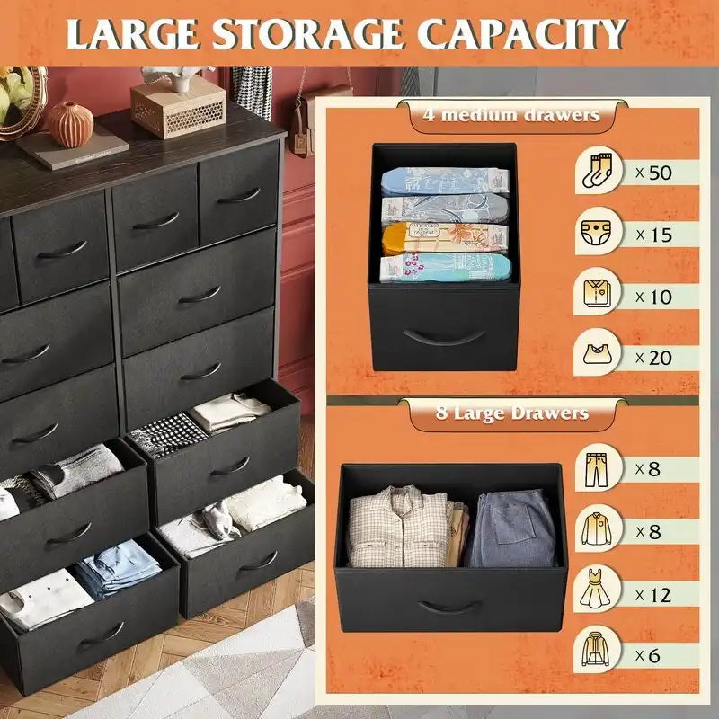 Tall Dresser for Bedroom with 12 Drawers