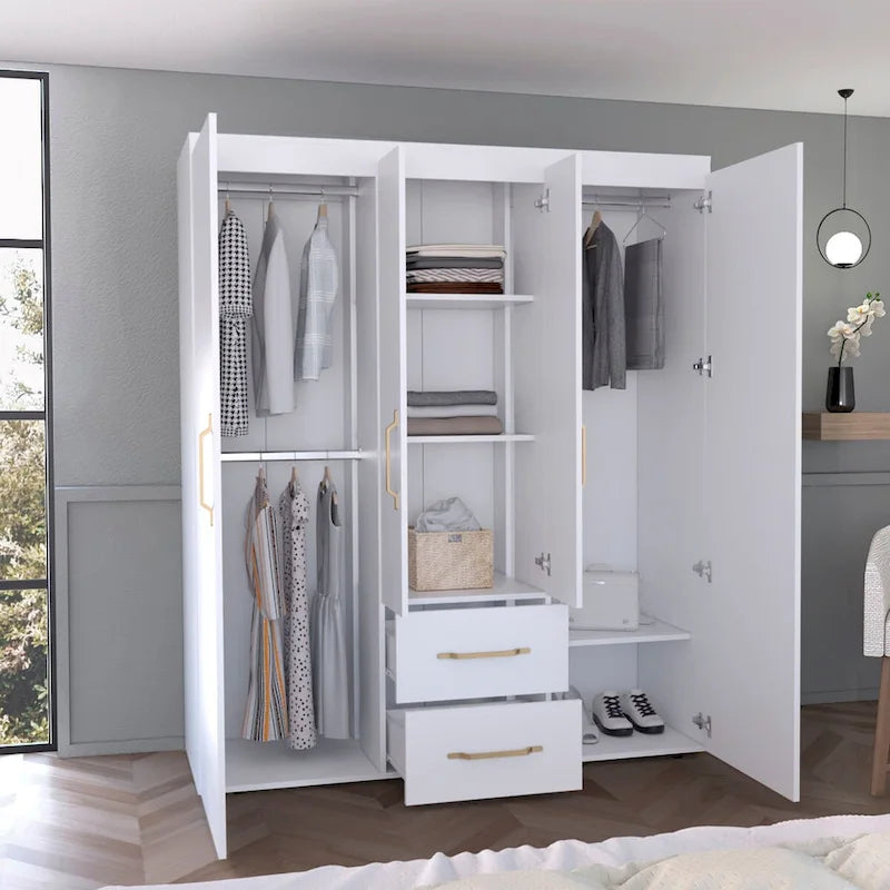 Bariloche Armoire with Hanging Rods, Shelves, 2 Drawers