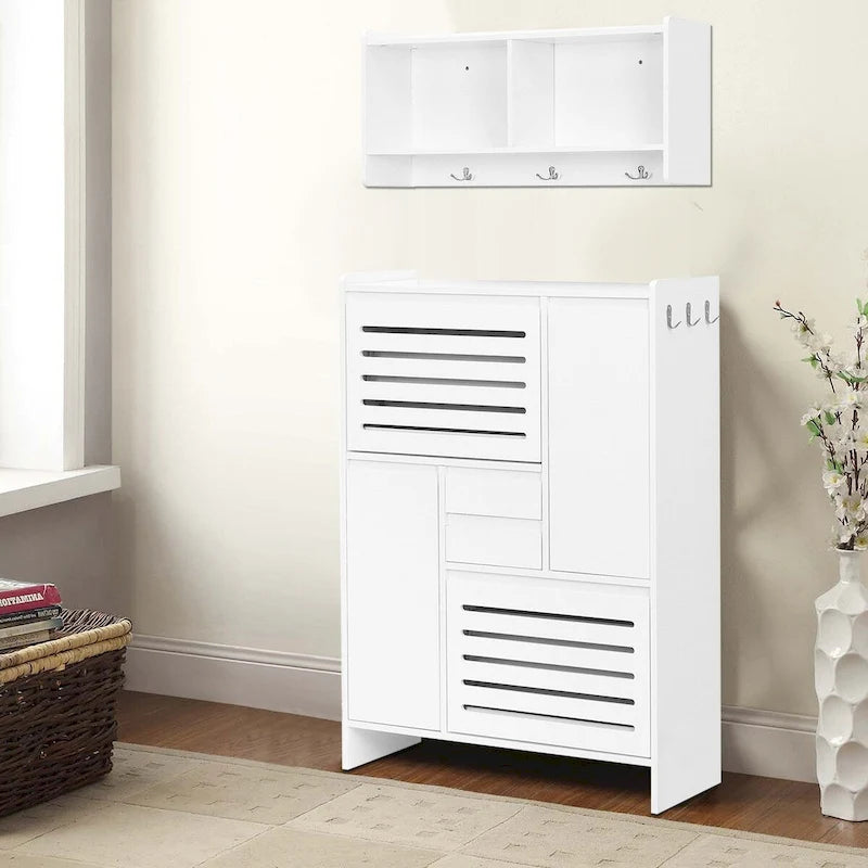 2-Peice Storage Set with Shoe Storage Cabinet and Wall-Mounted Storage Cabinet
