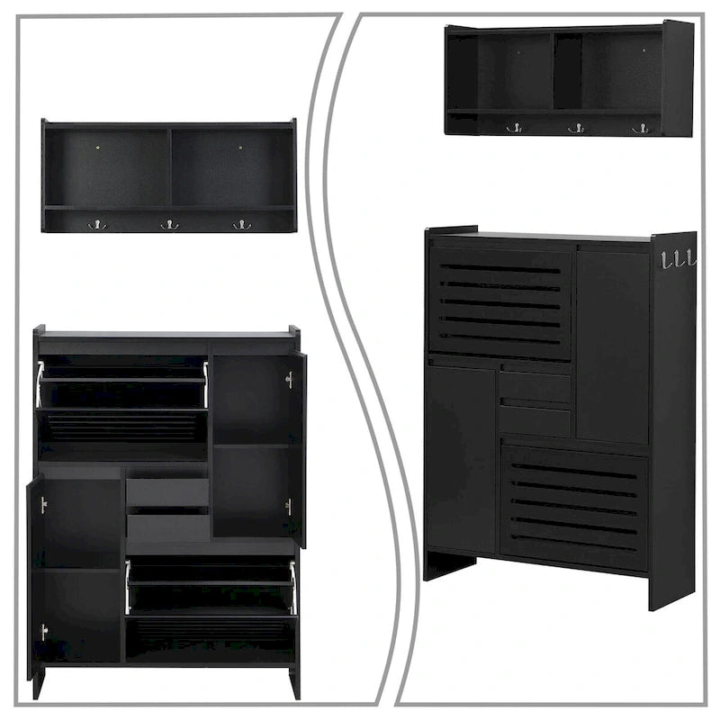 2-Peice Storage Set with Shoe Storage Cabinet and Wall-Mounted Storage Cabinet