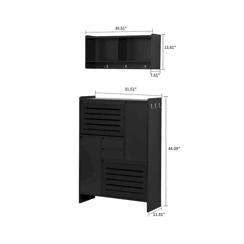 2-Peice Storage Set with Shoe Storage Cabinet and Wall-Mounted Storage Cabinet