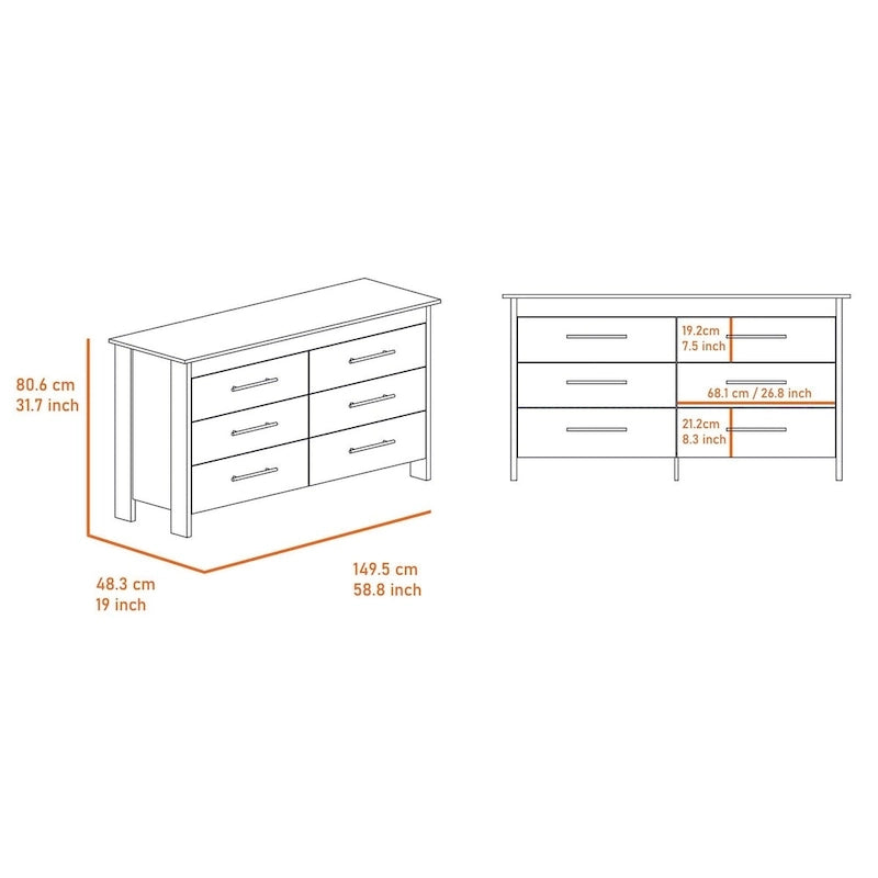 FM Furniture Canaan 2-Piece Bedroom Set with Armoire and 6-Drawer Dresser, White