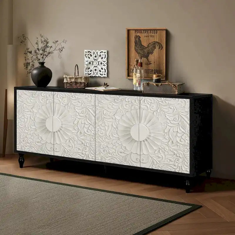 Carved Symmetrical Design Door Sideboards